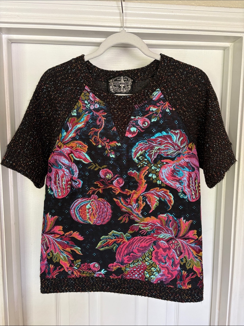 Anthropologie James Metallic Floral Knit Short-Sleeve Top